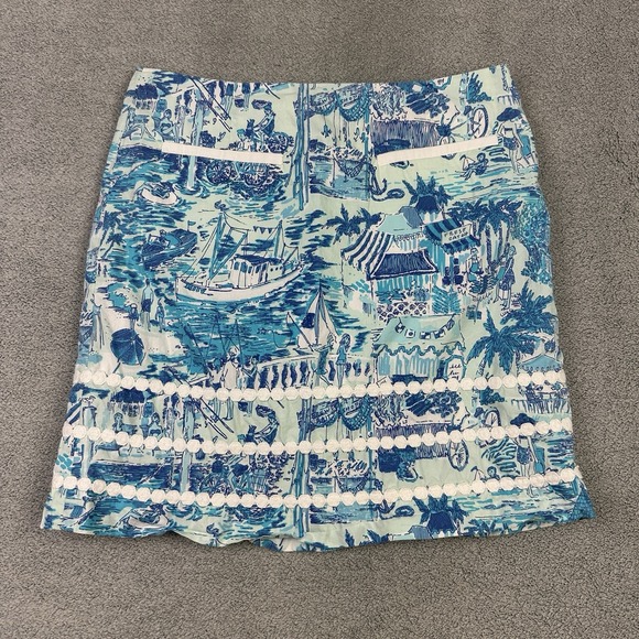 Lilly Pulitzer Dresses & Skirts - Lilly Pulitzer Roslyn Skirt Womens 2 Fresh Catch Toile Cotton Lace Nautical